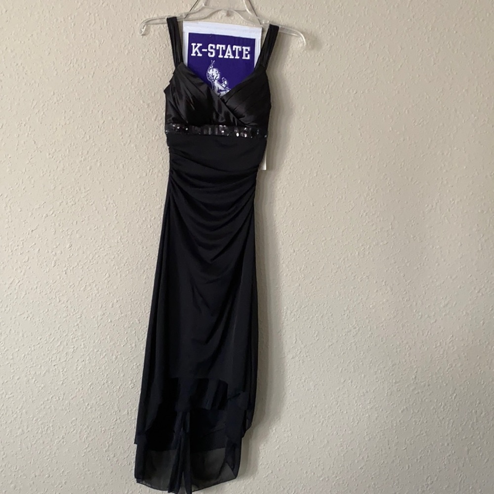 Sleeveless black hi-lo dress, size XS